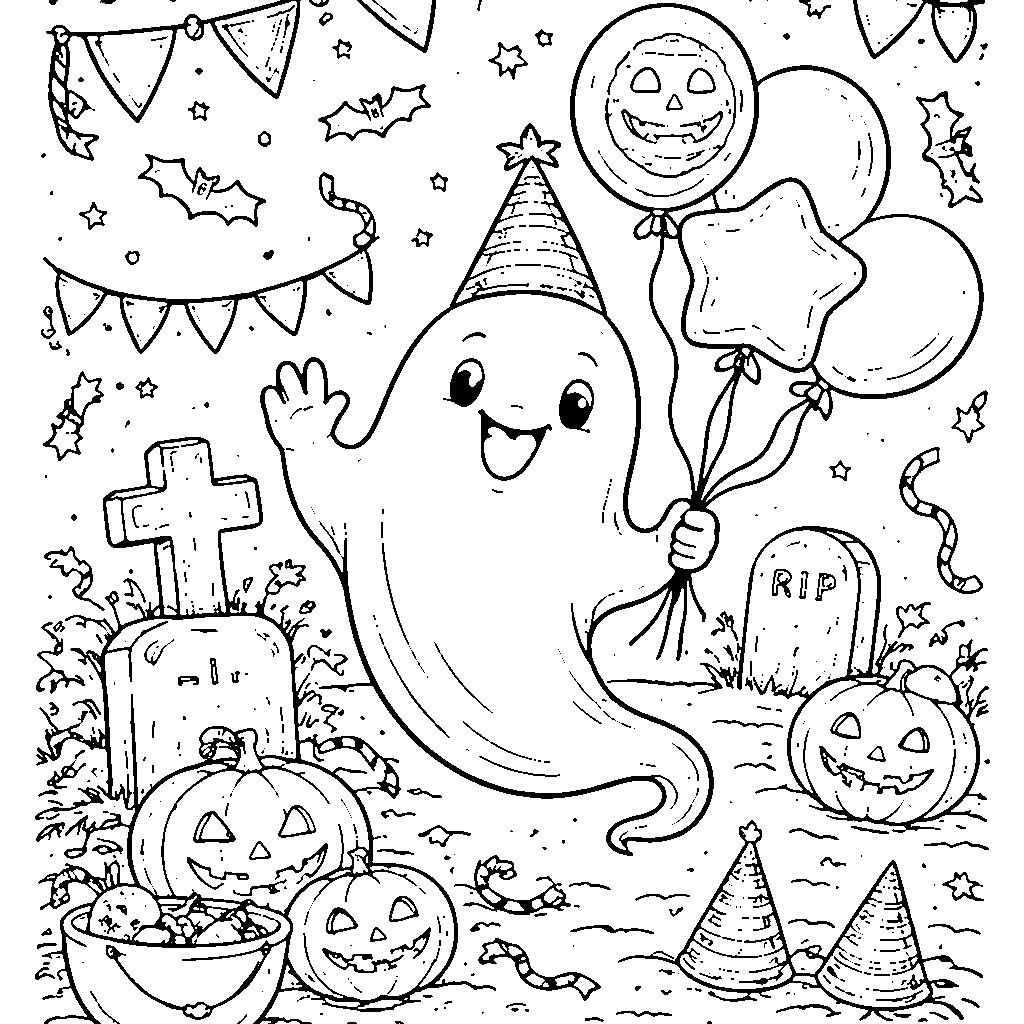 Barátságos szellem Halloween bulija színezőlap