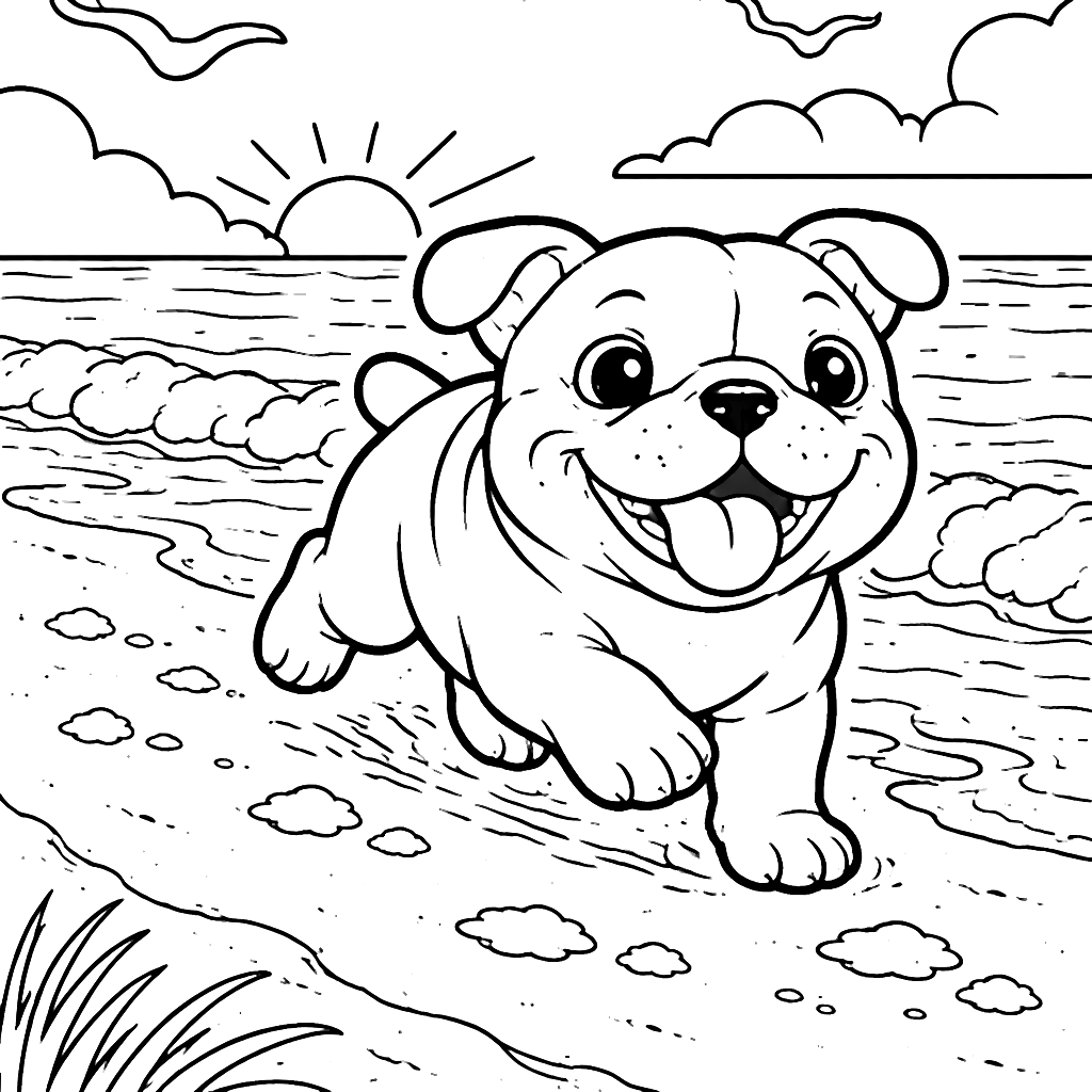 Angol Bulldog a tengerparton - Színezhető oldal – színező lap nyomtatható