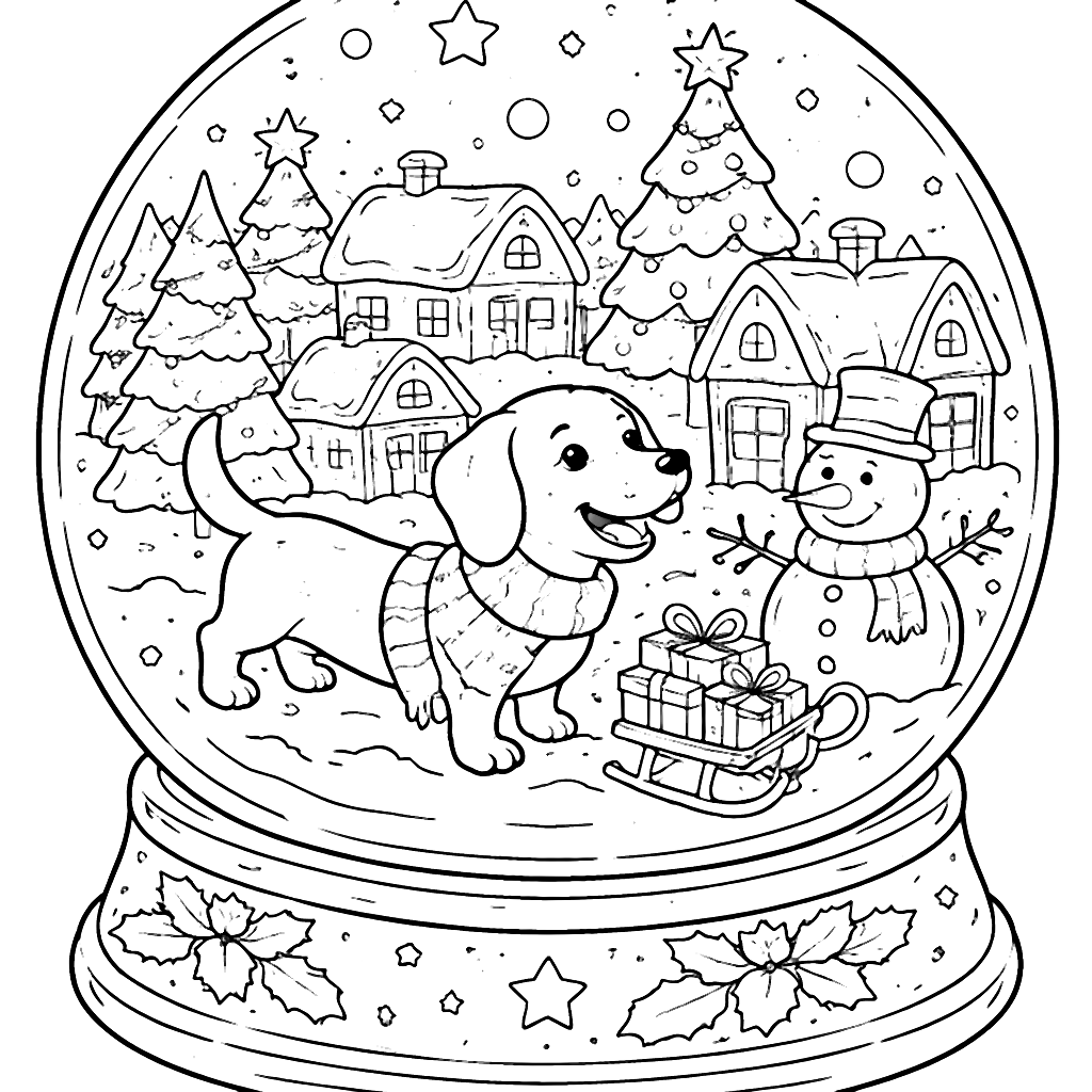 Dachshund in a Snow Globe Coloring Page – gambar mewarnai cetak