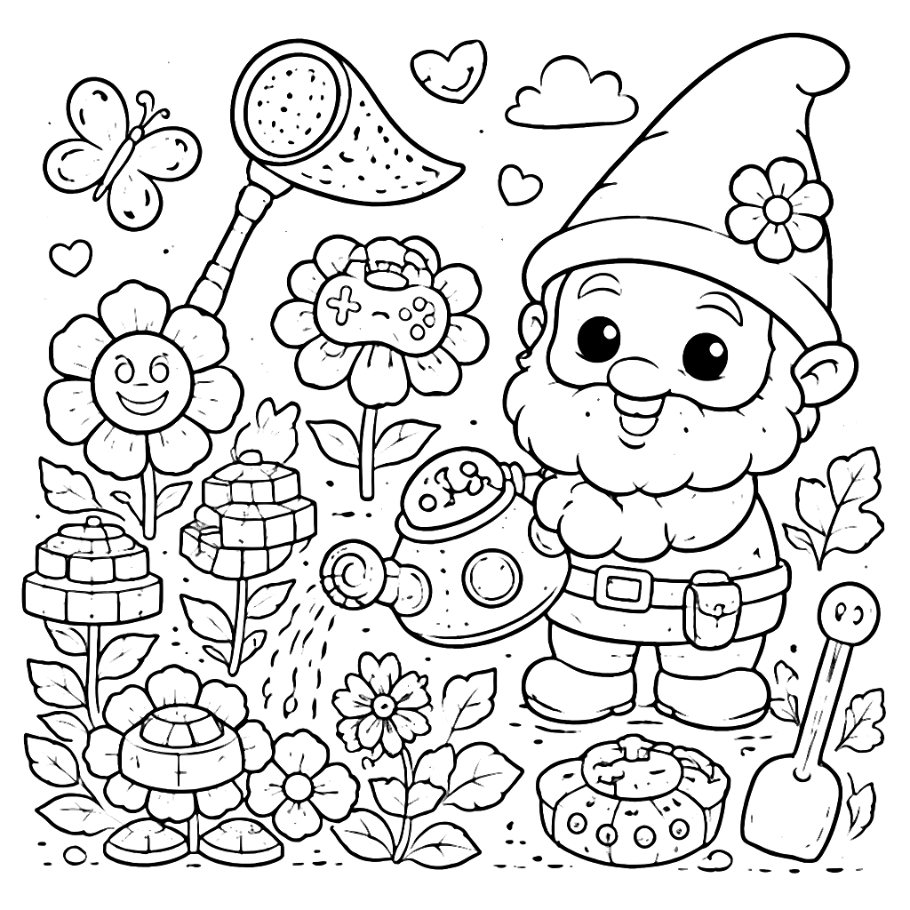 Gnome Lucu di Taman Fantastis - Halaman Mewarnai – gambar mewarnai cetak