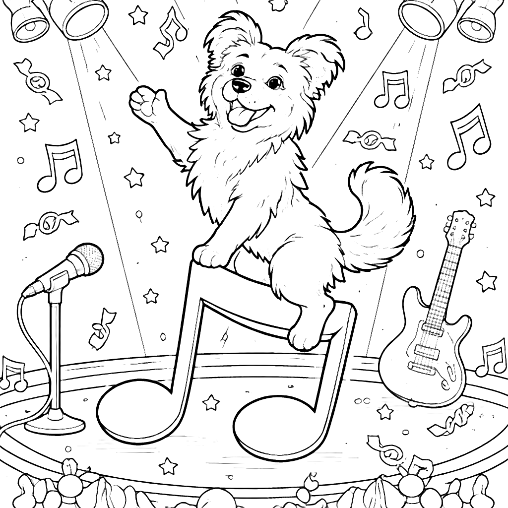 Halaman Mewarnai Border Collie di Panggung Konser – gambar mewarnai cetak