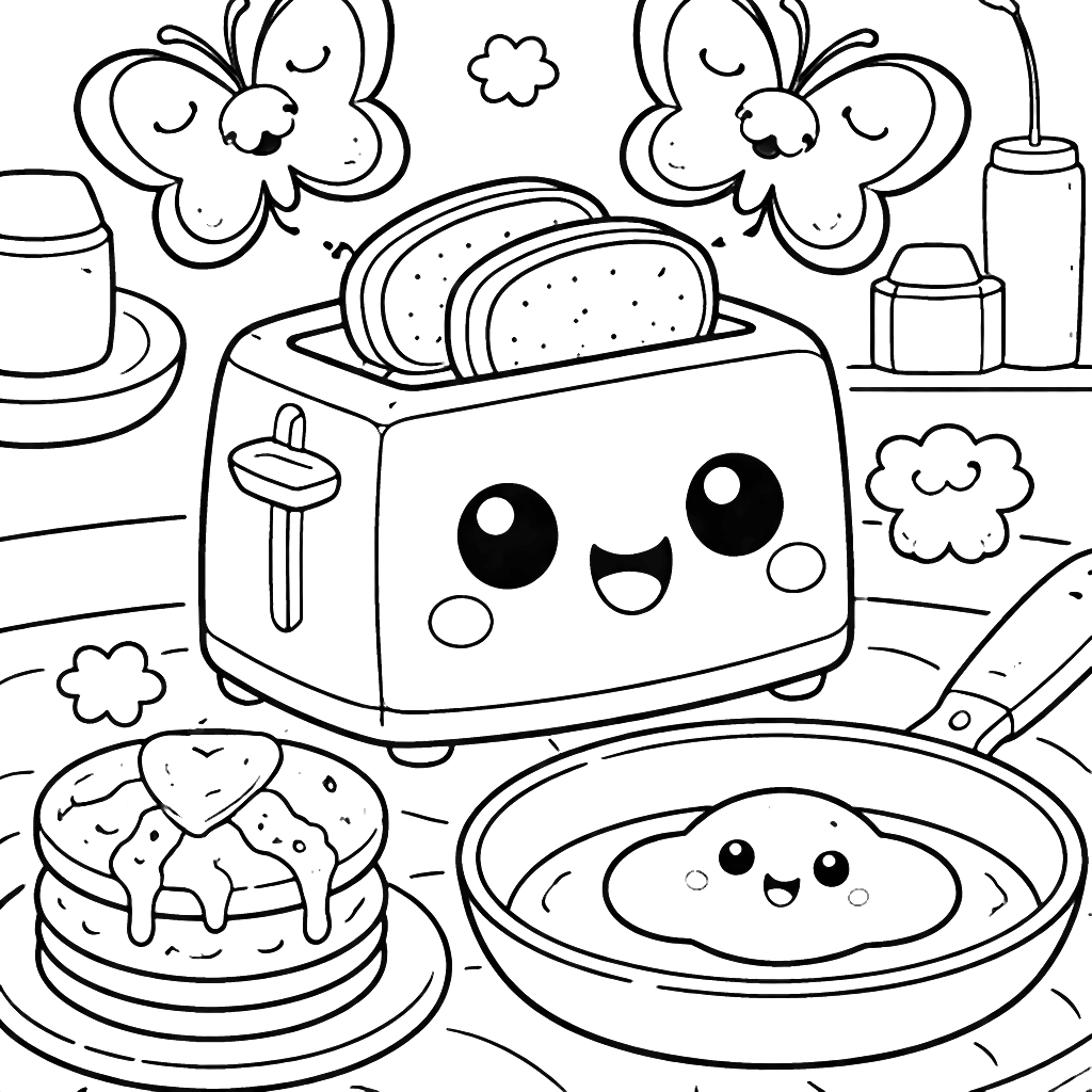 Halaman Mewarnai Pemanggang Roti Kawaii yang Imut – gambar mewarnai cetak