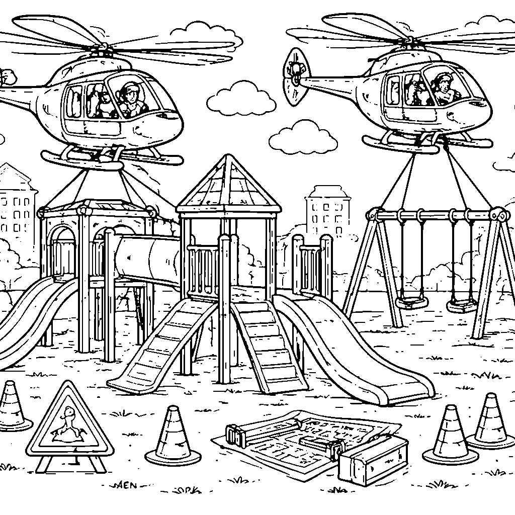 Halaman Mewarnai Tim Konstruksi Helikopter