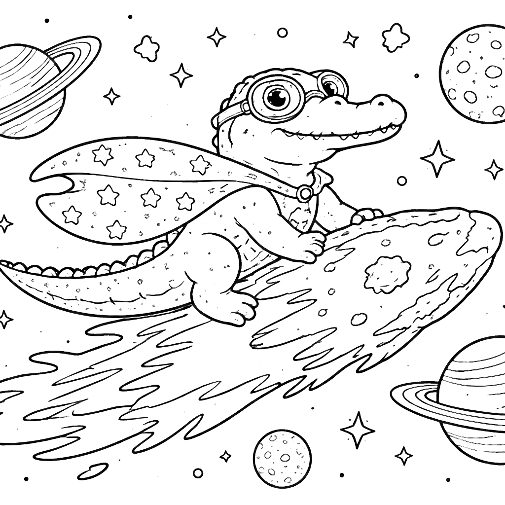 Alligatori nello Spazio: Disegni da Colorare – disegno da colorare e stampare