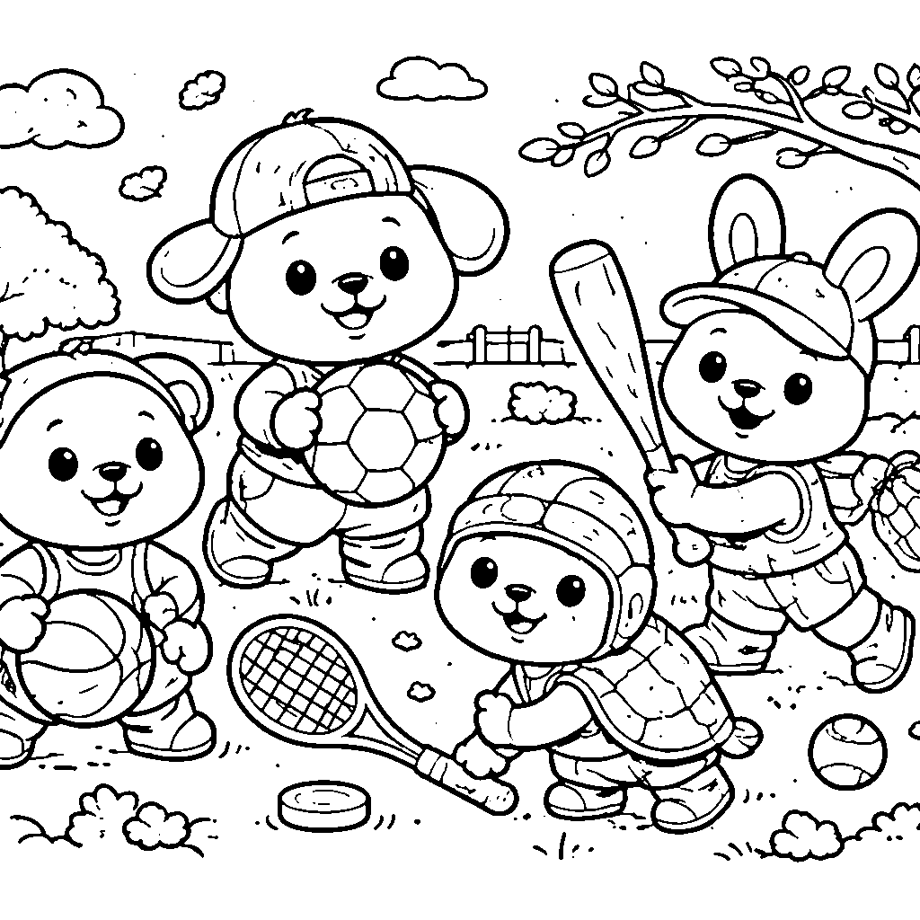 Animali Giocosi che Fanno Sport – disegno da colorare e stampare