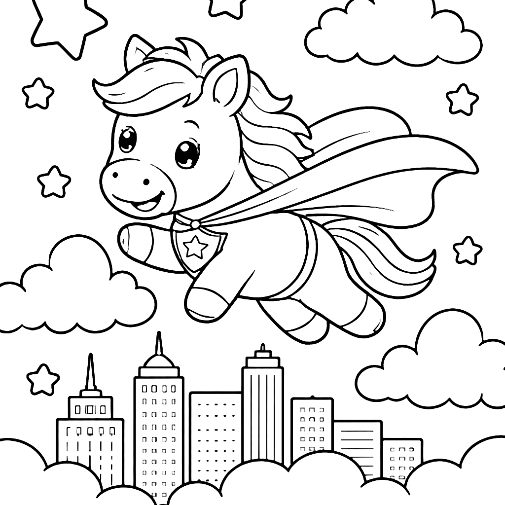 Cavallo con mantello da supereroe - Disegno da colorare – disegno da colorare e stampare