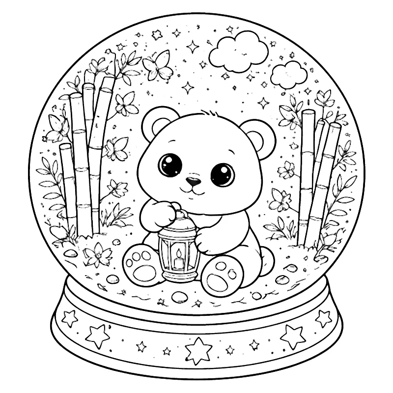 Colora il panda giocoso nel mondo incantato – disegno da colorare e stampare