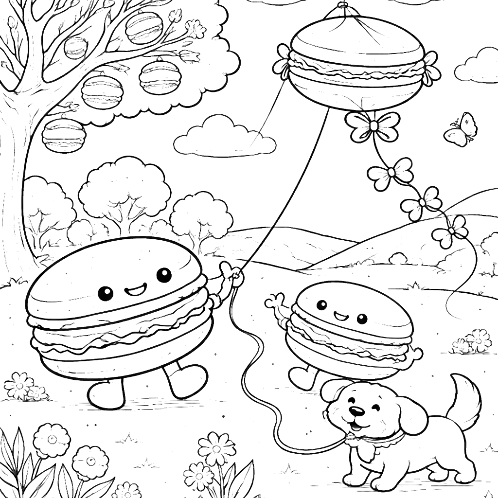 Colorful Macarons: Una pagina da colorare divertente – disegno da colorare e stampare