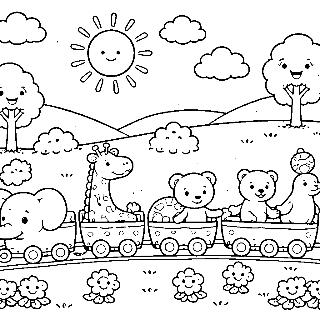 Pagina da Colorare del Treno Amichevole – disegno da colorare e stampare