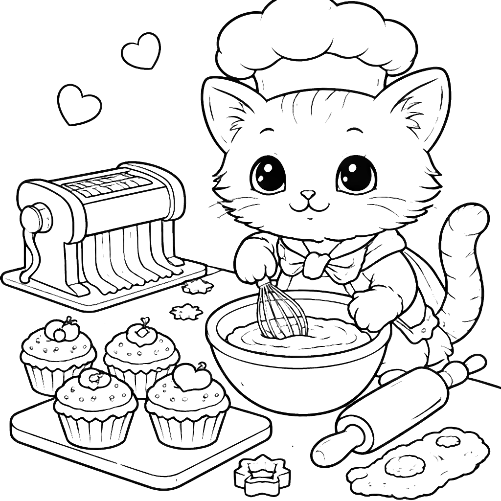 Gatto Chef: Colora il tuo amico in cucina – disegno da colorare e stampare