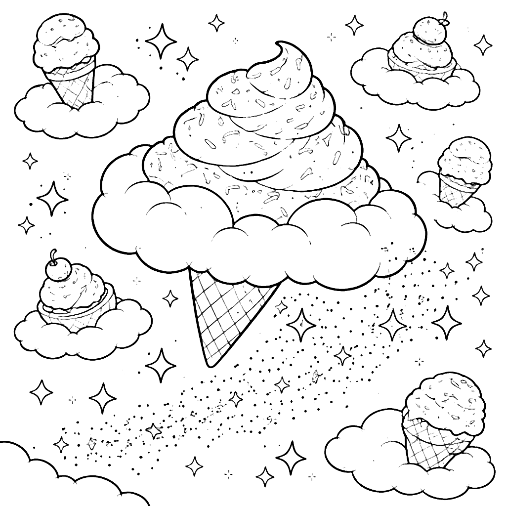 Nuvola di Gelato: Pagina da Colorare Incantevole – disegno da colorare e stampare
