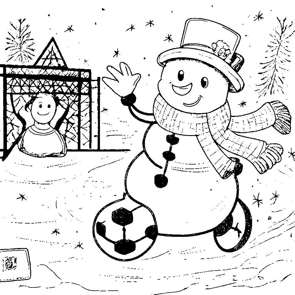 Pagine da Colorare: Il Pupazzo di Neve Calciatore – disegno da colorare e stampare