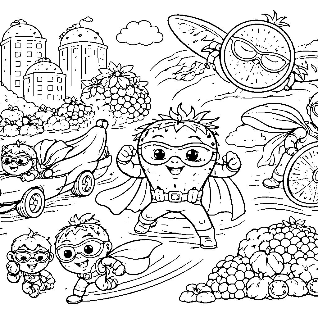 Supereroi Fruttati – disegno da colorare e stampare