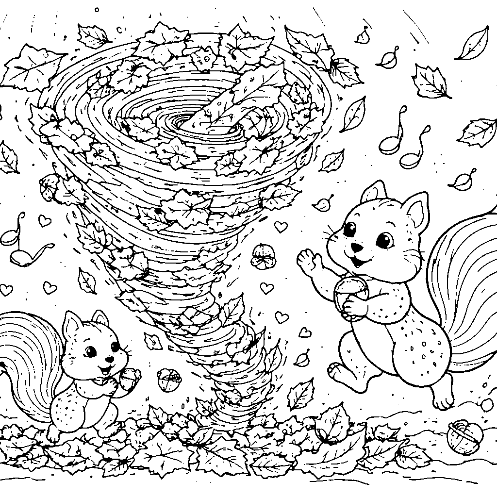 Tornado di Foglie Autunnali: Un Vortice di Colori! – disegno da colorare e stampare