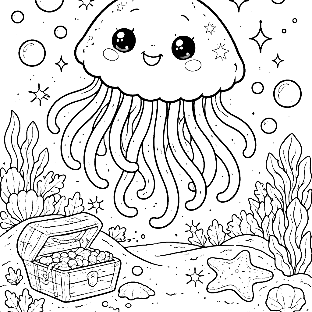 楽しいクラゲのぬりえページ – 塗り絵 プリント