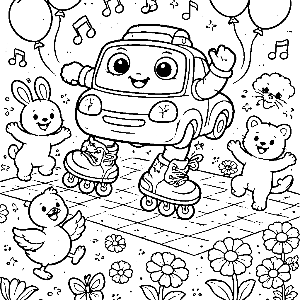 楽しいロボットカーの塗り絵ページ – 塗り絵 プリント