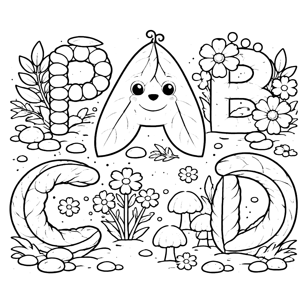 自然の中のアルファベット塗り絵 – 塗り絵 プリント
