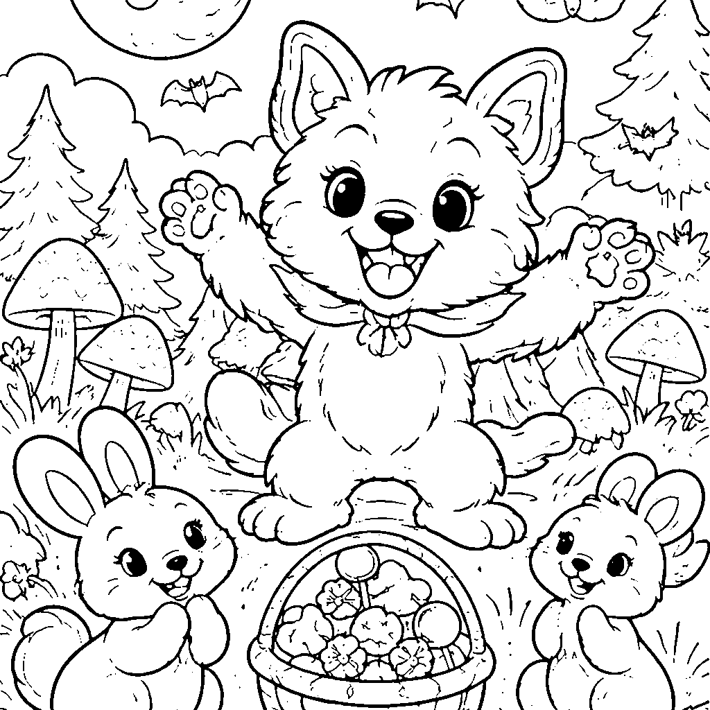 遊び心満載のオオカミの子犬の塗り絵