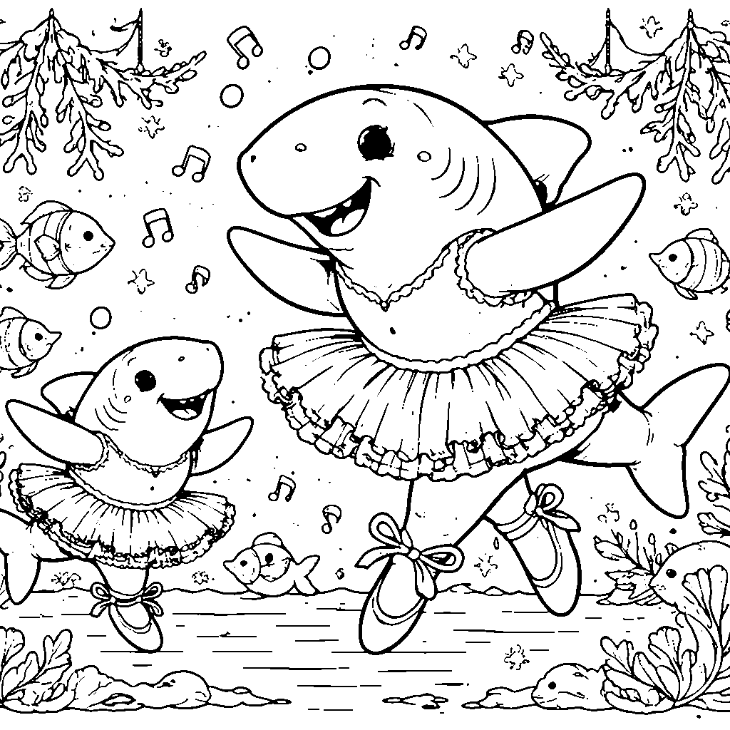 ダンスするサメの塗り絵ページ – 塗り絵 プリント