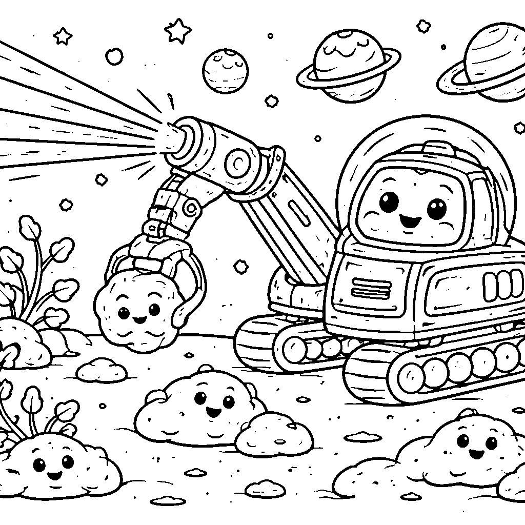 掘削機の宇宙探検者 – 塗り絵 プリント