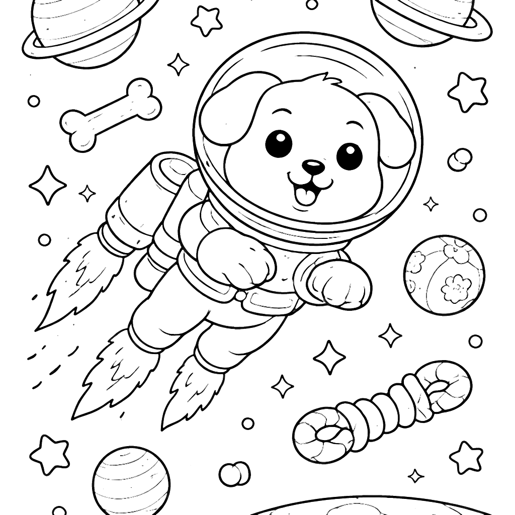 宇宙で浮かぶ犬のぬりえページ – 塗り絵 プリント