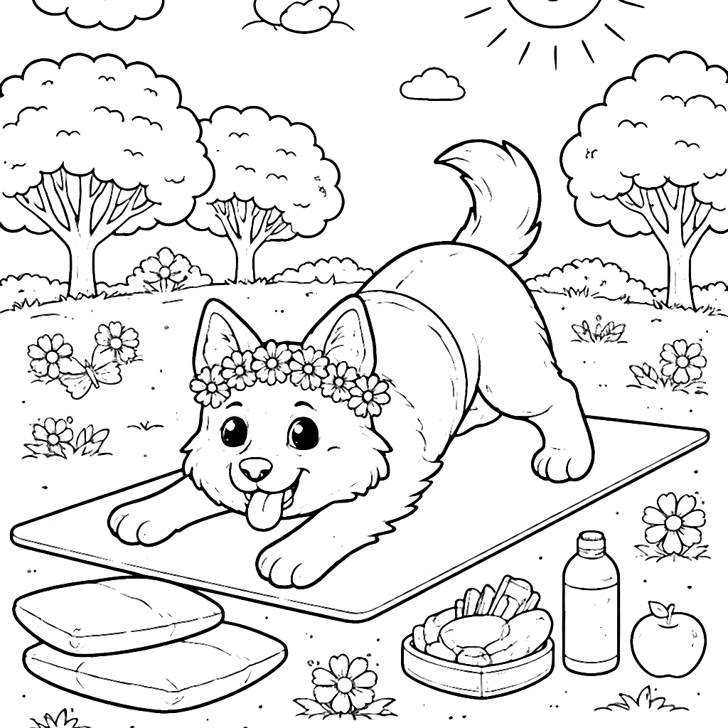ドイツのシェパード犬のヨガページ - 塗り絵
