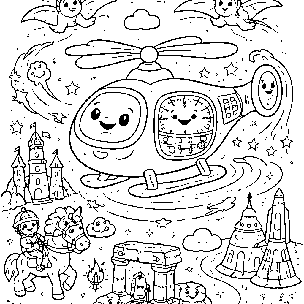 ヘリコプタータイムトラベラーの塗り絵ページ – 塗り絵 プリント