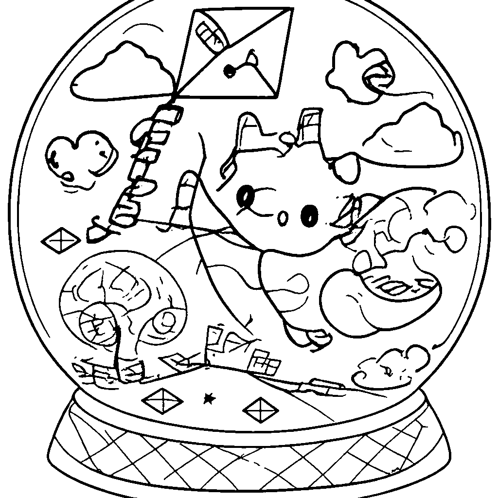 凧を持ったドラゴンの塗り絵 – 塗り絵 プリント