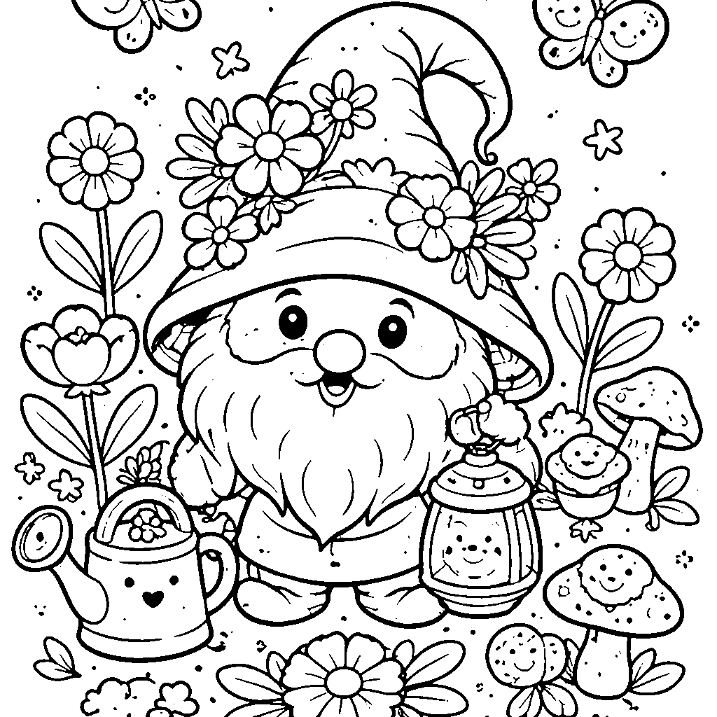 魔法の庭のノーム – 塗り絵 プリント