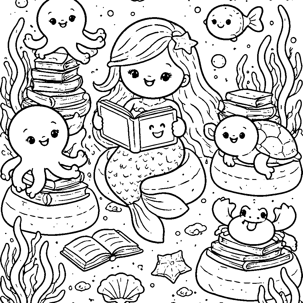 人魚の図書館司書の塗り絵ページ