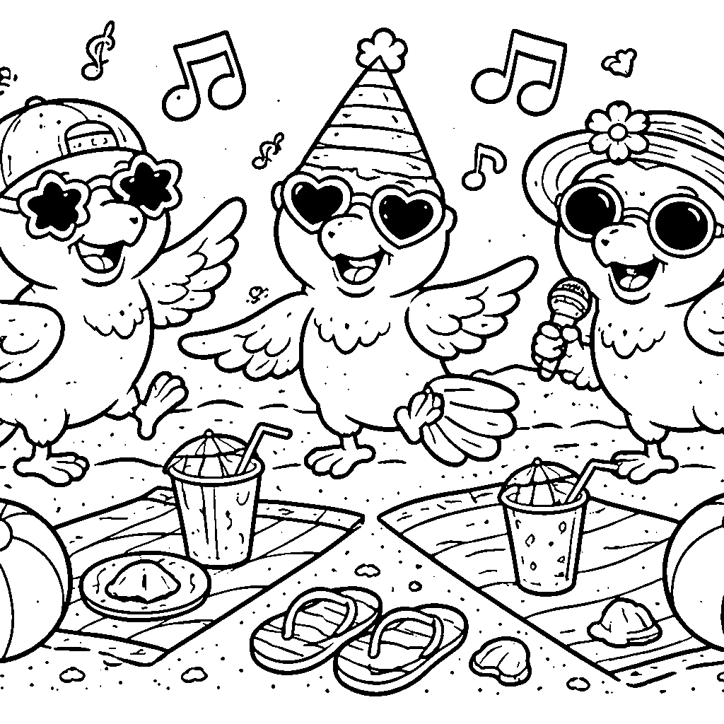 踊るオウムの塗り絵ページ – 塗り絵 プリント