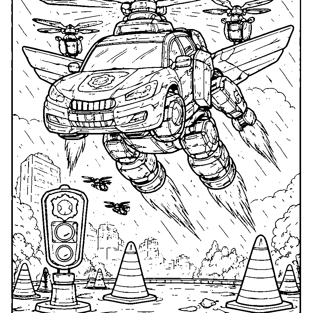 警察ロボカーの塗り絵ページ