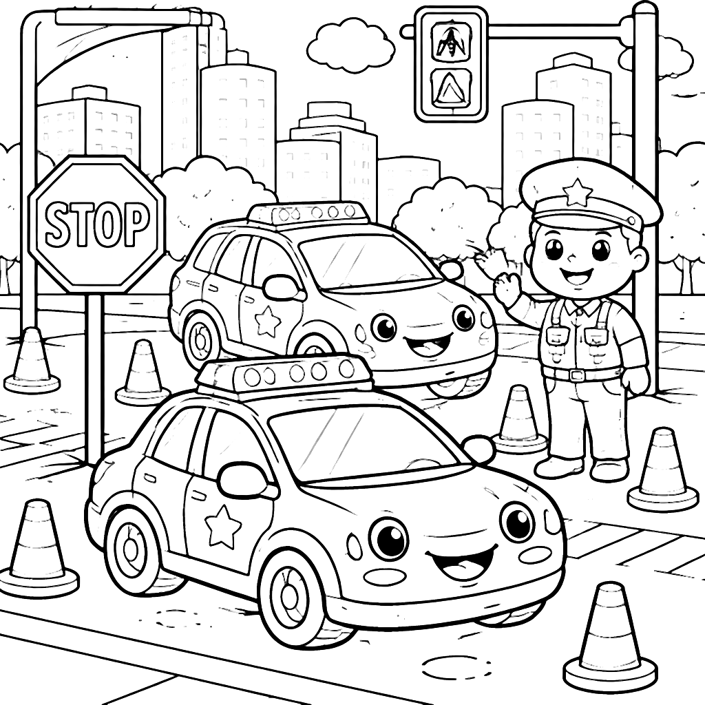 警察車両の塗り絵ページ – 塗り絵 プリント