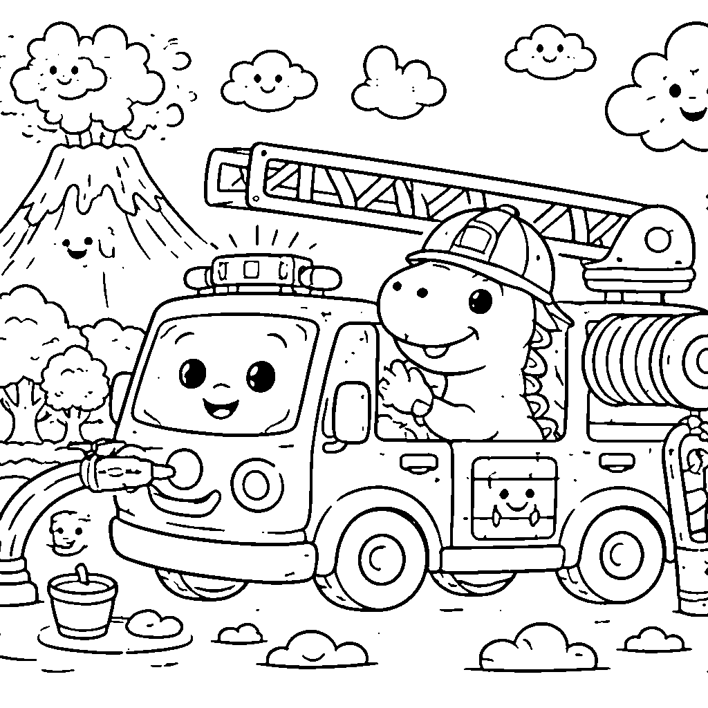 消防車と恐竜の救出