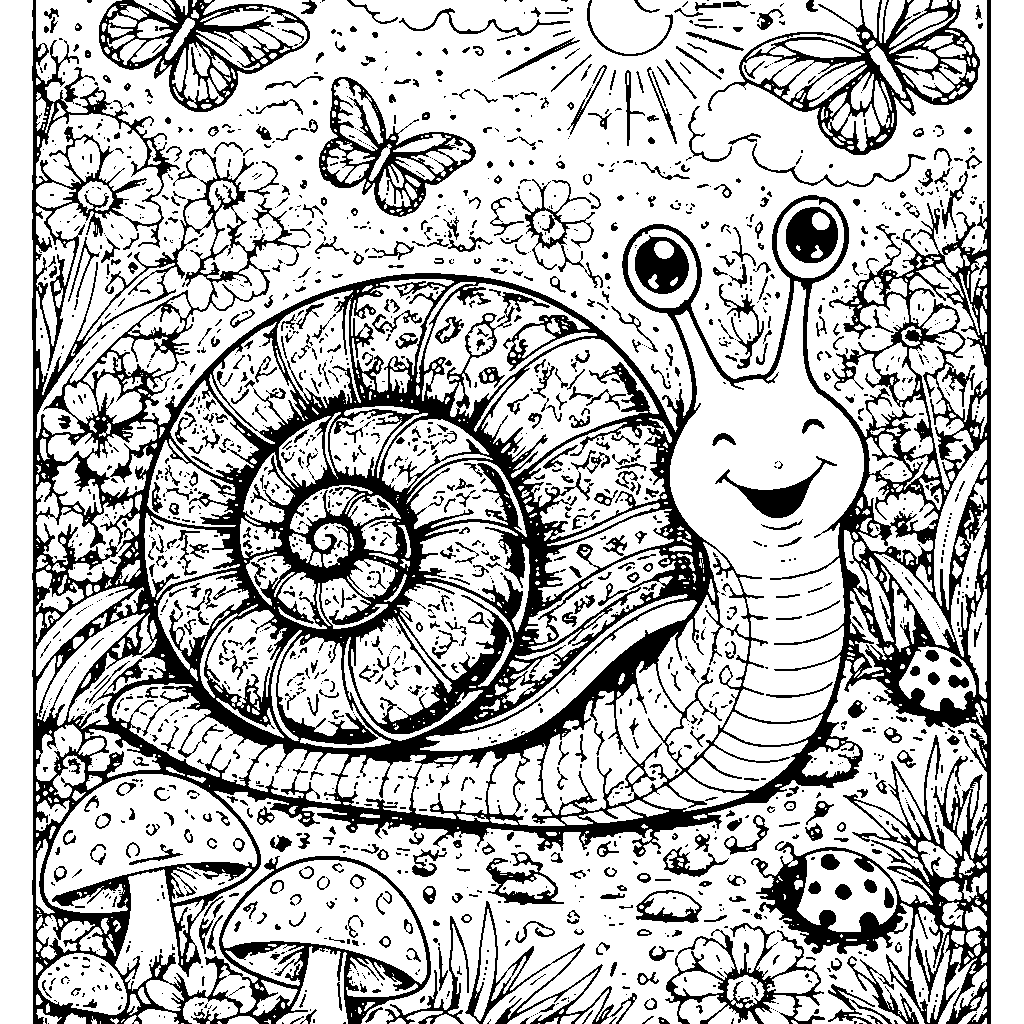 楽しいカタツムリの塗り絵