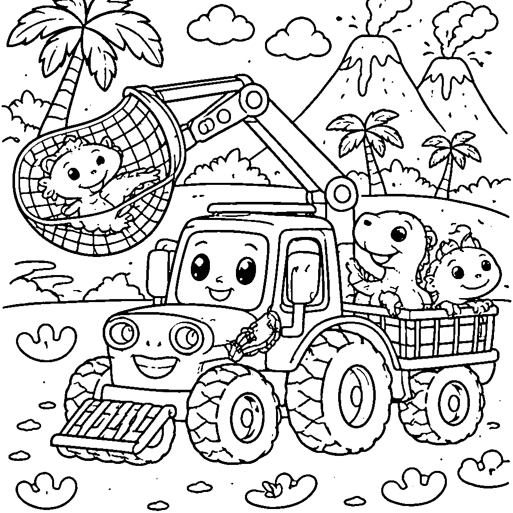 トラクター恐竜救出 – 塗り絵 プリント