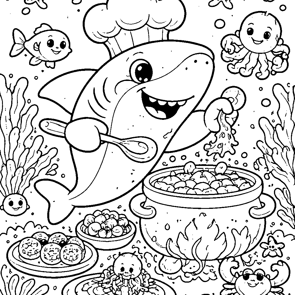 宇宙のキッチンで料理するエイリアンシェフの塗り絵