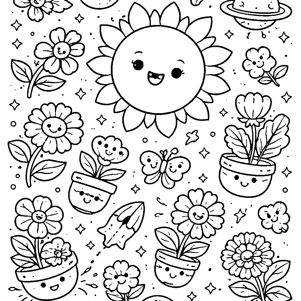 宇宙の庭の塗り絵ページ