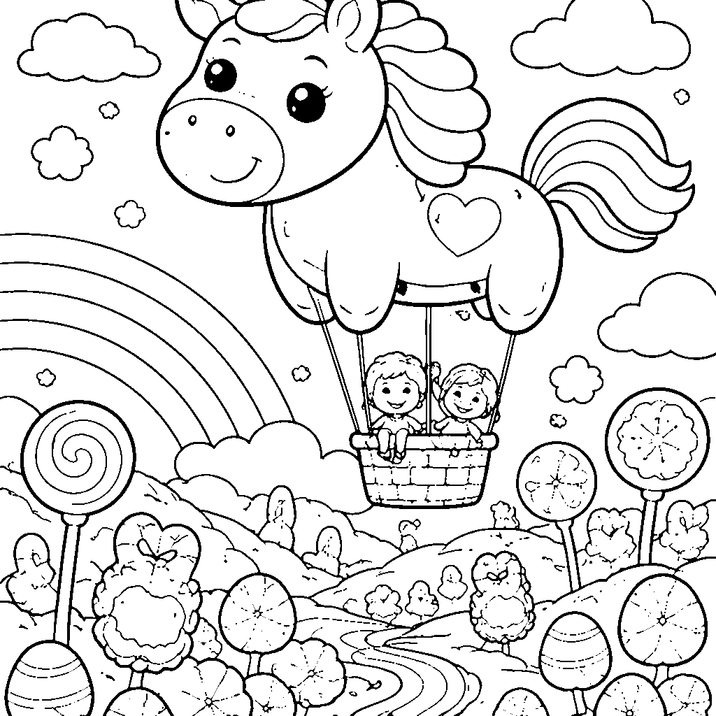 馬の形をした熱気球の塗り絵 – 塗り絵 プリント