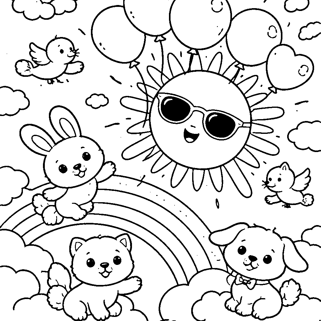 友好的なサングラスをかけた太陽の塗り絵