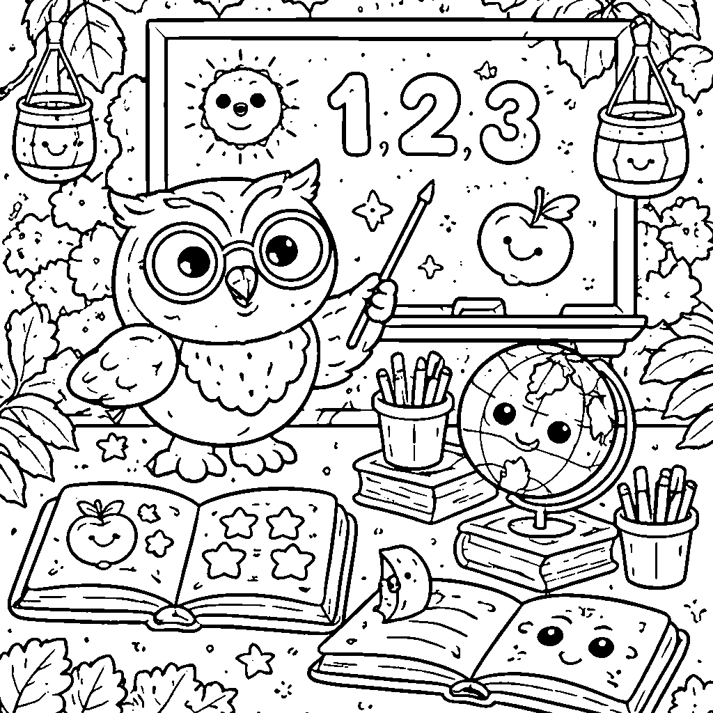 현명한 올빼미 선생님 색칠 페이지