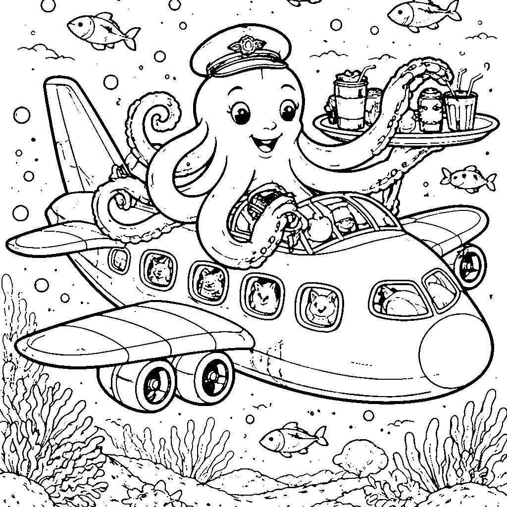 Kleurplaat van een Vriendelijke Vliegende Octopus