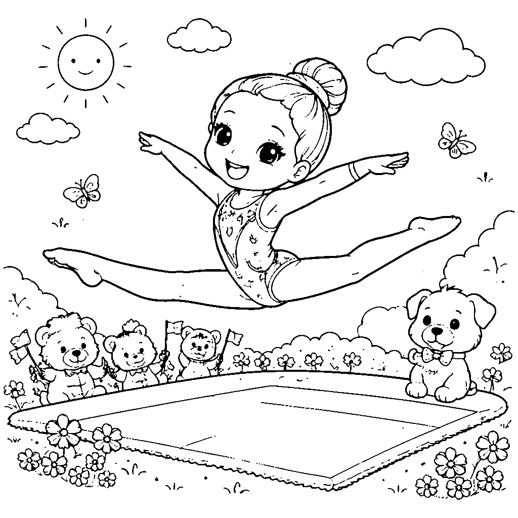 Kleine gymnast in de lucht