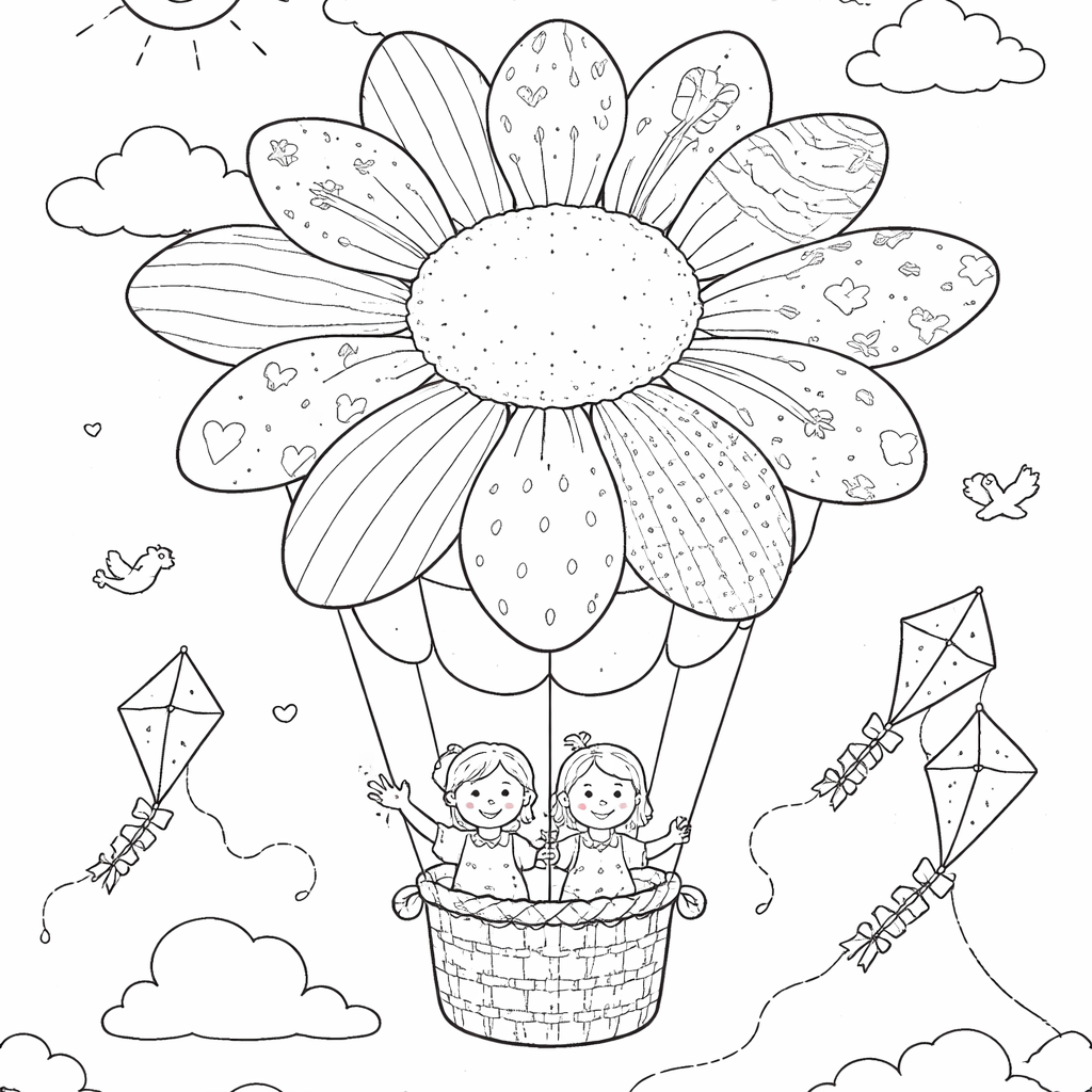 Kleurplaat van een Bloemvormige Luchtballon