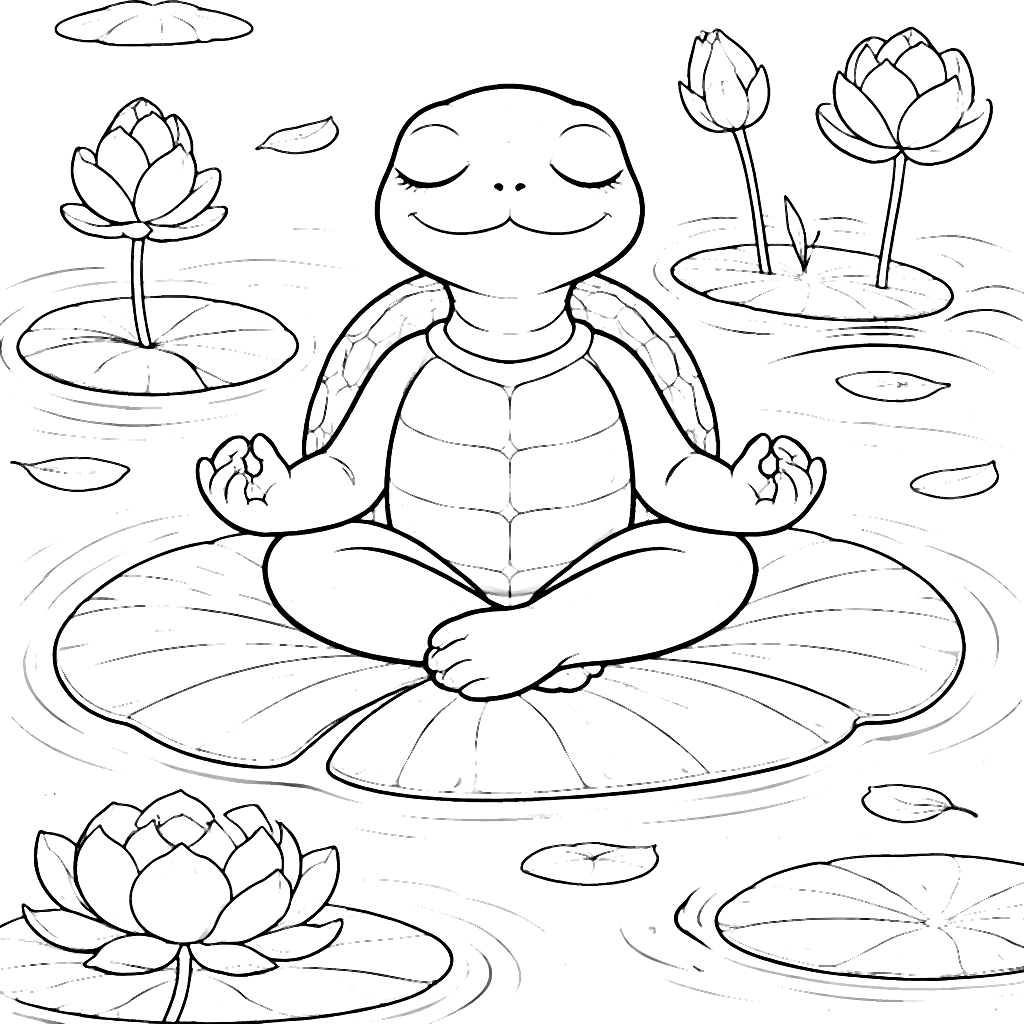 Kleurplaat van een Serene Schildpad in Meditatie – kleurplaat om af te drukken
