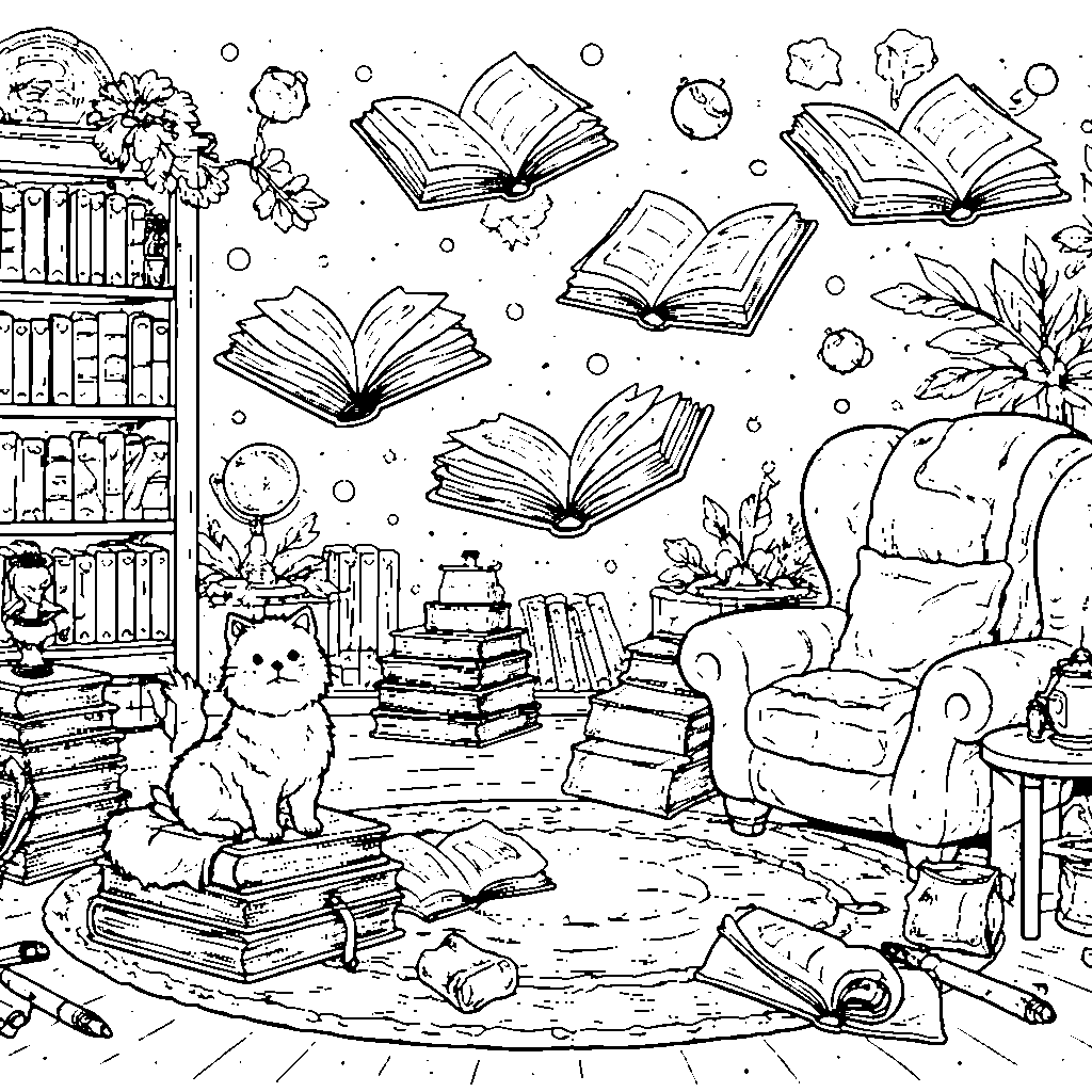 magische bibliotheek kleurplaat – kleurplaat om af te drukken