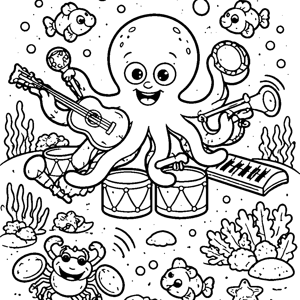 Página de Colorir do Polvo Musical – desenho para colorir e imprimir