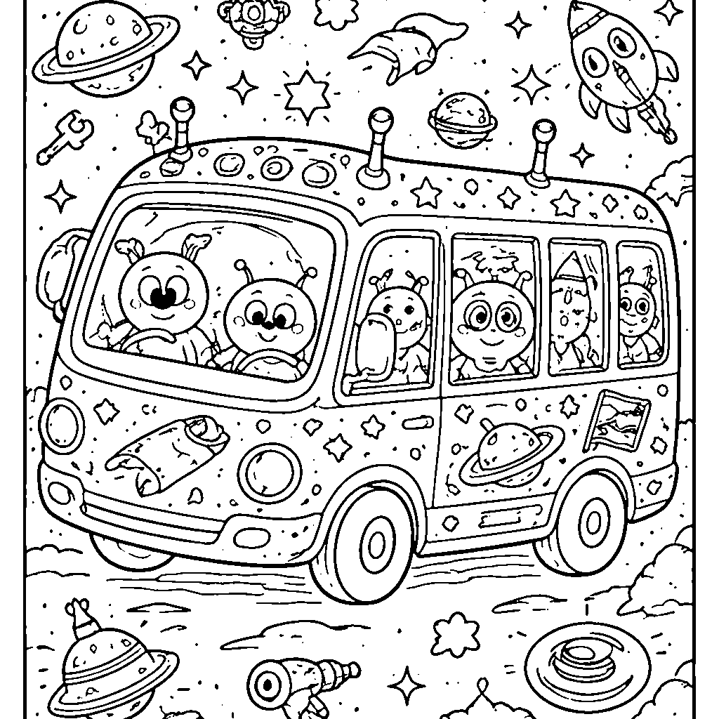 Página para Colorir Ônibus Espacial Divertido – desenho para colorir e imprimir