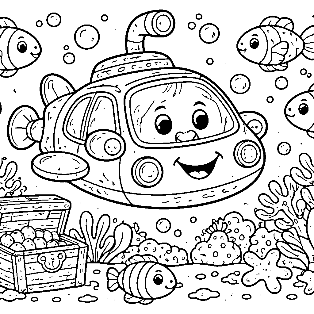 Aventura Subaquática com Carro – desenho para colorir e imprimir