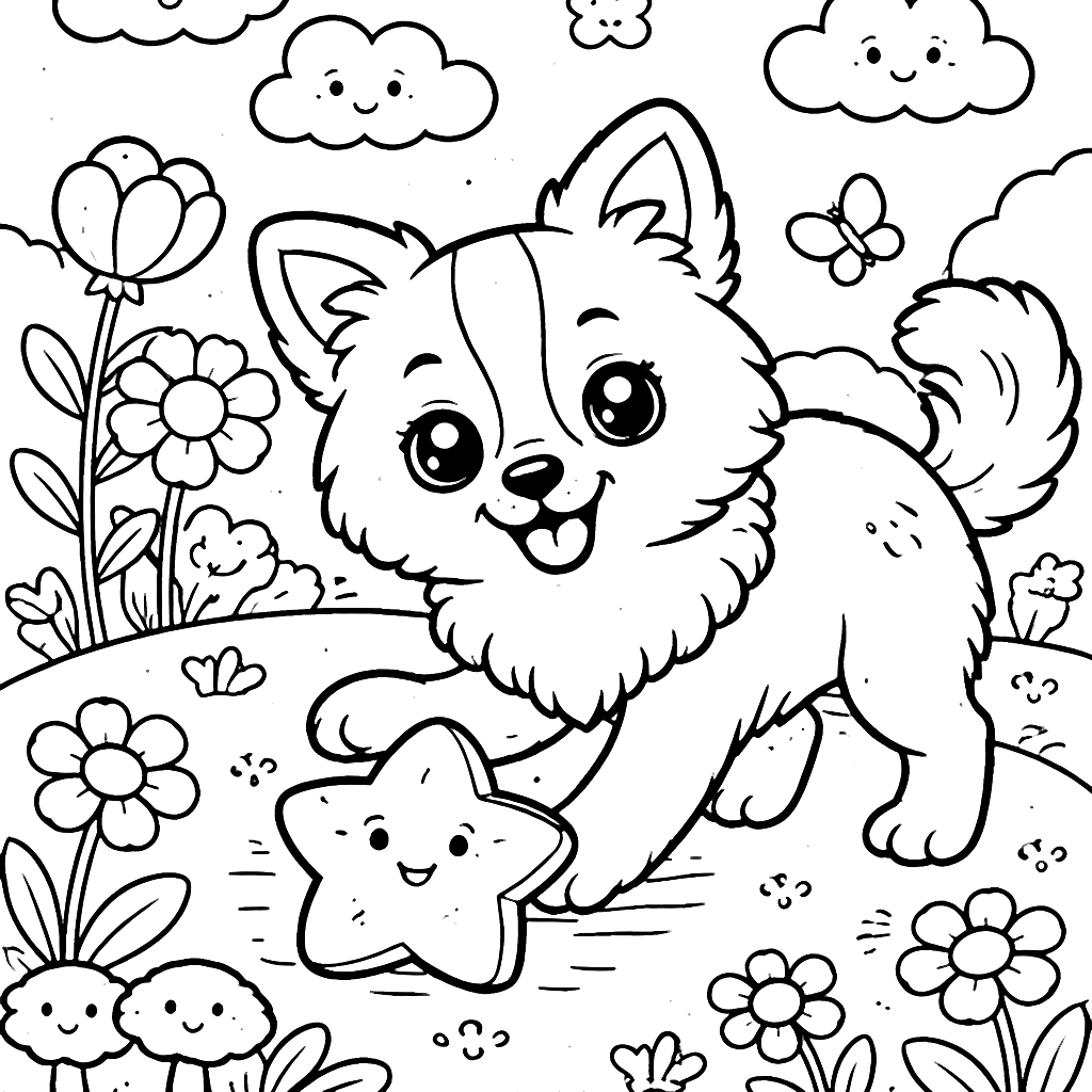 Colorir Border Collie Brincando com Estrela – desenho para colorir e imprimir